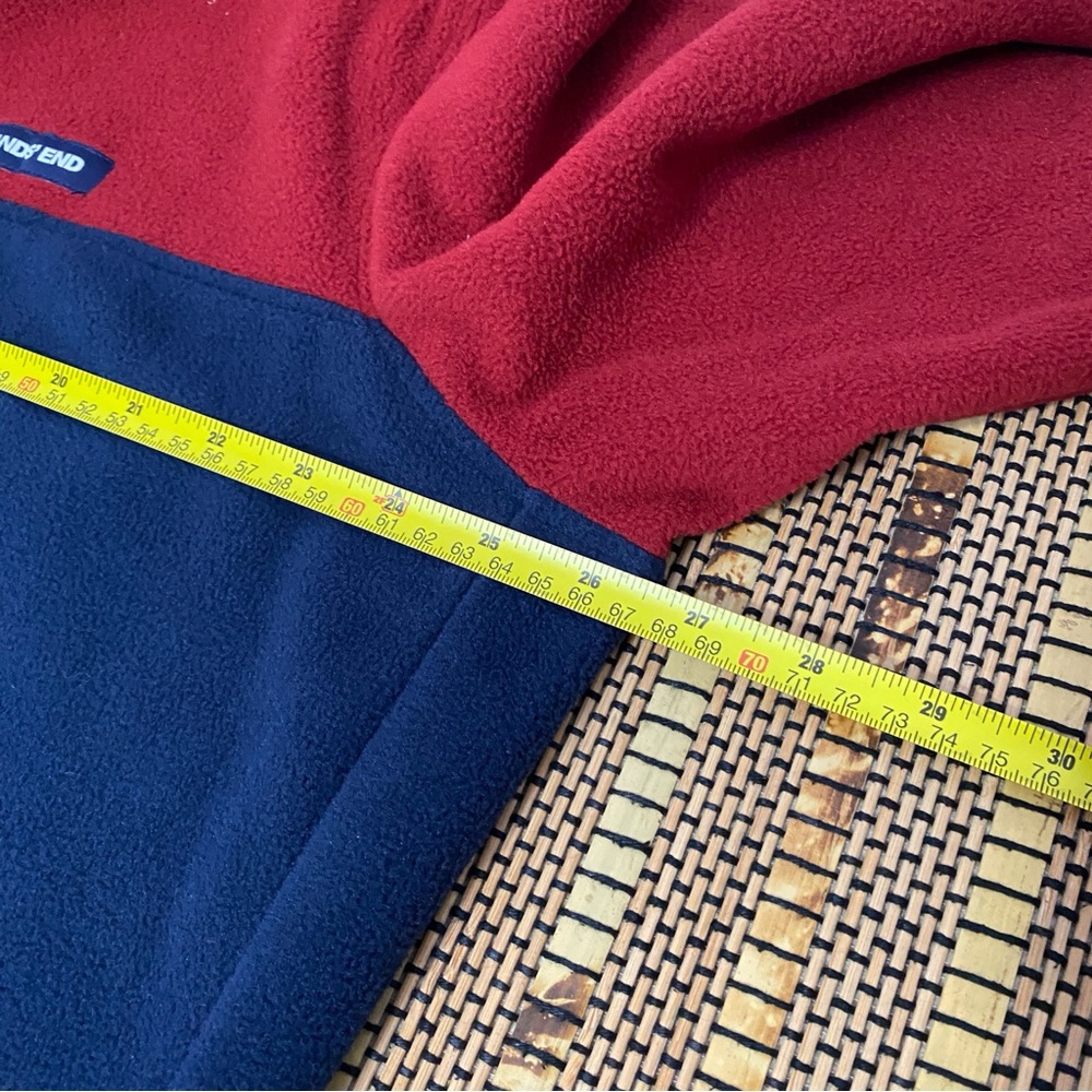 Lands’ End Snap Fleece Pullover Red Navy Colorblock Men’s XL Comfy Casual - Picture 7 of 8